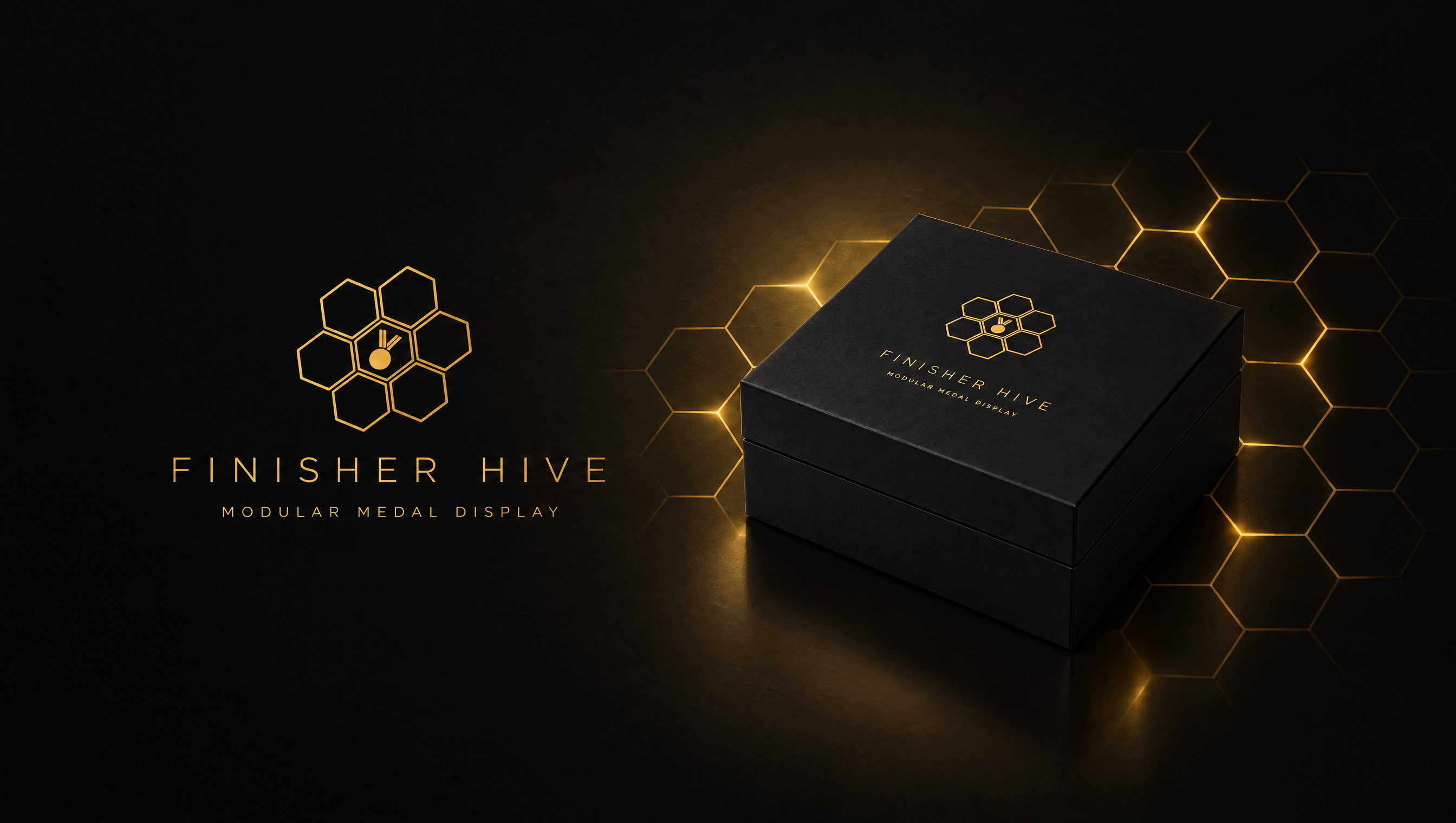 Finisher Hive gold honeycomb identity on black presentation artwork
